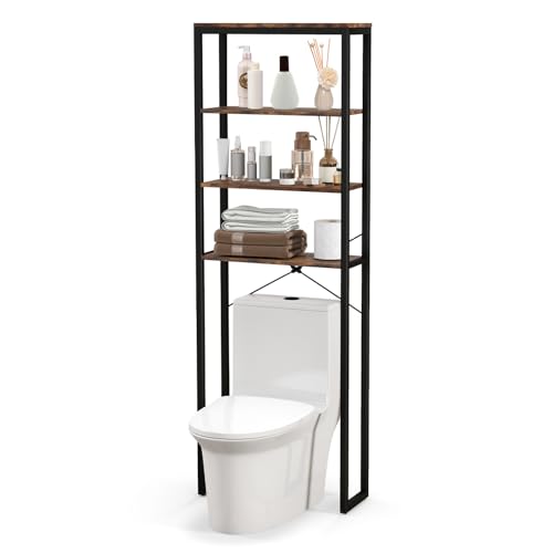 COSTWAY Mueble sobre Inodoro, Estante de Baño de 4 Niveles con Barra Reforzada en X, Estructura Metálica y Dispositivos Anticaída, Estante sobre el Inodoro con Pies Ajustables, 60 x 24 x 177 cm