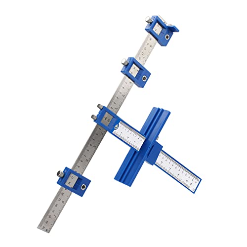 Cabinet Hardware Jig, Adjustable Punch Locator Woodworking Drilling Dowelling Template Drill Guide for Installing Handles, Knobs on Doors and Drawer Pull with Storage Bag