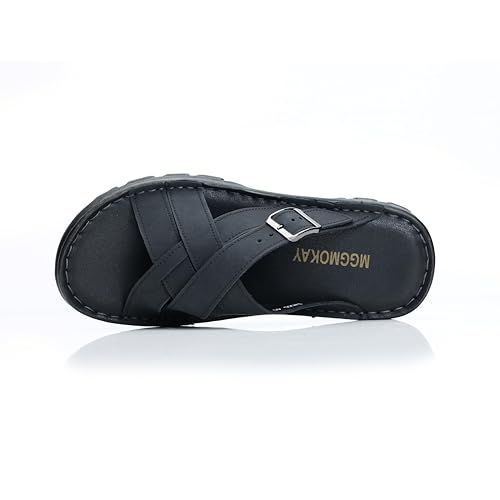 MGGMOKAY Mens Leather Slides Summer Leather Slipper Anti-Slip Comfortable Outdoor Sandals with Adjustable Strap3