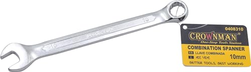 Crownman Carbon Steel Combination Spanner, Satin Chrome Plated, 10 mm Size