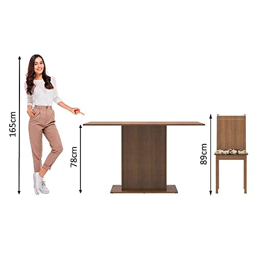 Conjunto de Mesa Madesa Gina c 6 Cadeiras Rustico/Floral Bege SE