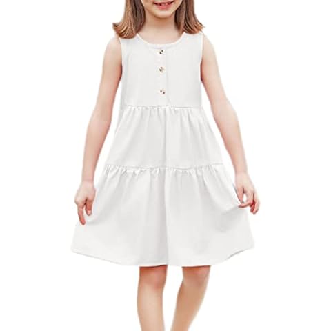 Flypigs Kleid Sommer Kleider für Mädchen Baumwolle Babymädchen Sommerkleid Ärmellos Freizeitkleid Rundhals Cover