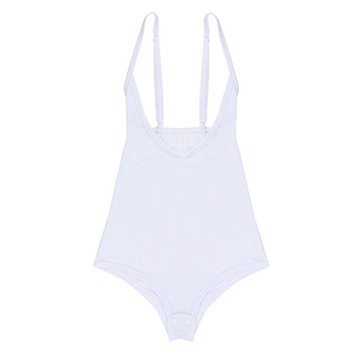 ACSUSS Women's Solid Sleeveless Mesh Top Bodysuit Thong Belly Dance Leotard White One Size