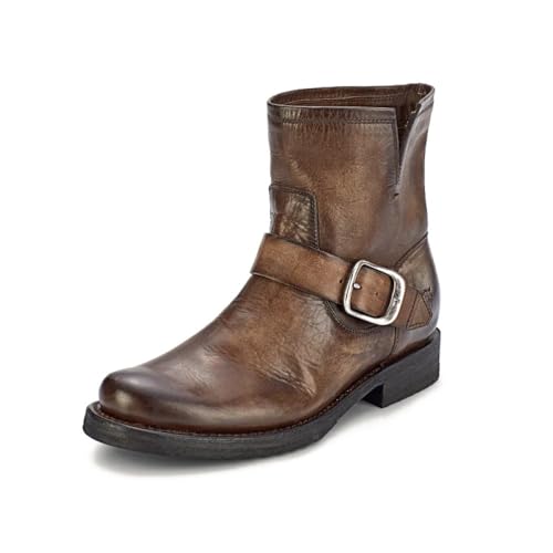 Image of Frye 5 inch Veronica Booties for Women - Full-Grain Brush-Off Leather with Antique Metal Hardware and Rubber Outsole, Genuine Stitch Welt Construction