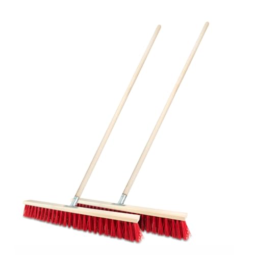 Lot de 2 balais de route de 60 cm avec manche de 130 cm - En bois - Pour l'extérieur - Balai industriel robuste avec poils stables - Pour cour, jardin et trottoirs (60 cm + manche de 130 cm)