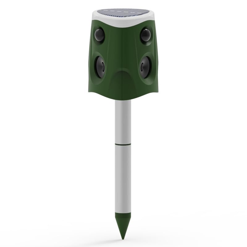 360° Ultrasonic Animal Repellent 3-Way Speaker Outdoor Pest Control Device Motion Sensor Solar-Powered Deterrent for Dogs Cats Birds Squirrels Raccoons for Garden Yard Patio