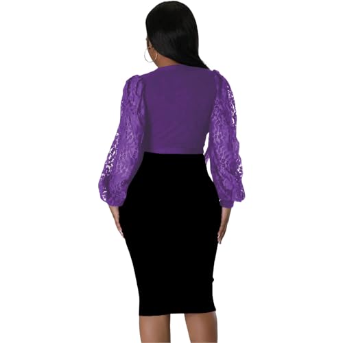 Image of BOGURST Semi Formal Church Dresses for Women Bishop Sleeve Sexy V Neck Bodycon Midi Dresses