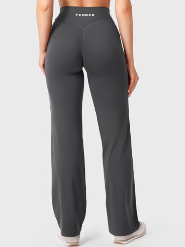 Image of YEOREO Ease Workout Leggings with Pockets for Women No Front Seam Straight Leggings High Waist Wide Leg Yoga Pants 29 inch / 31.5 inch