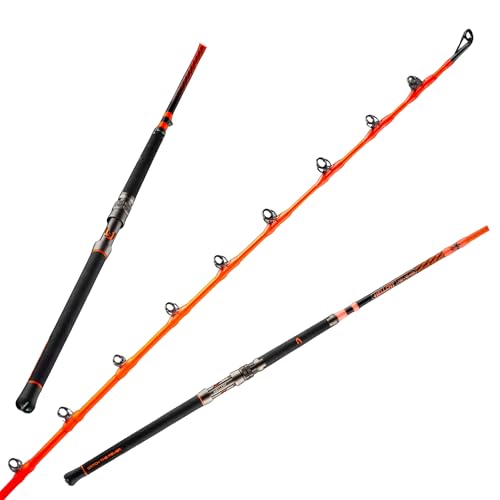 Orange Hellcat Revenge Rod Series Durable Lightweight Composite Fishing Rod Non-Slip Silicone Grip Aluminum Reel Seat Smooth Casting Break-Resistant Tip. (Casting 7.6 Feet Medium Heavy)