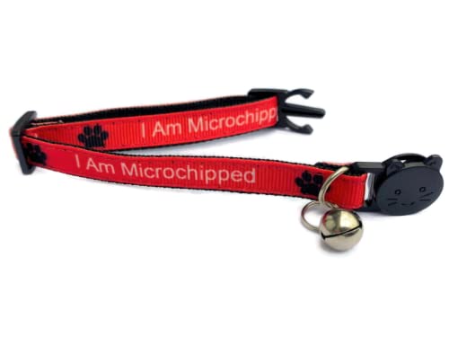 Worded Cat Collars with Bell - Please Do Not Feed Me, I Am Microchipped, 3. Red, I Am Microchipped, Pack of 3 - Image 2