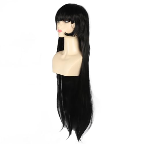 BSTCAR Women Long Straight Wig Black, Heat Resistant Synthetic Hair Wig with Bangs for Daily Party Halloween - Image 3