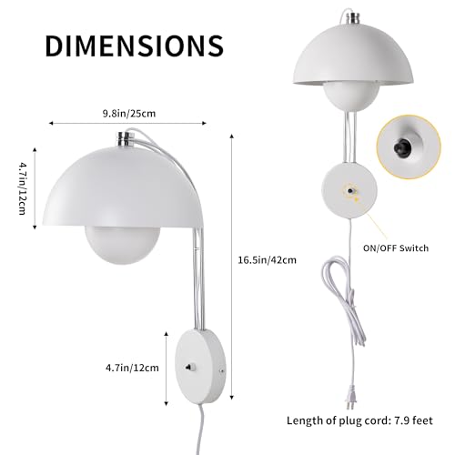 Image of Mid-Century Modern Bud Plug in Wall Sconces for Bedroom, Matte White