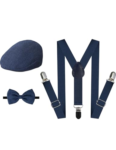 A&J DESIGN Baby Boy Driver Cap, Toddler 3pcs Newsboy cap & Suspender & Bow Tie (3 Months - 9 Years up)