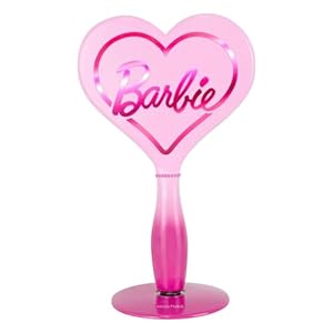 Impressions Vanity Barbie LED Handheld Makeup Mirror with Standing Base, Portable Travel Hand Held Mirror with Heart Shaped Lighting, Adjustable Brightness, Magnetic Ball Stand