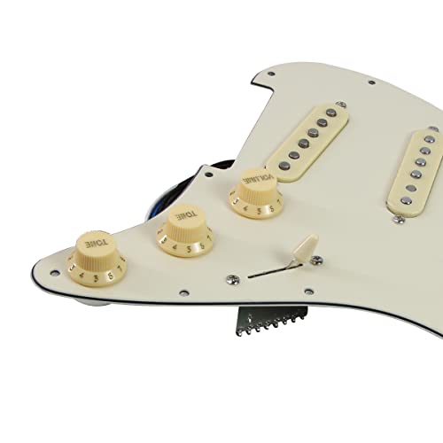 FLEOR pré-câblé Stratocaster Pickguards Alnico 5 micros SSS 11 trous Strat guitare chargé Pickguard, 3 plis crème - Les Beatles, Paul McCartney, John Lennon, RIngo Starr, George Harrison FLEOR pré-câblé Stratocaster Pickguards Alnico 5 micros SSS 11 trous Strat guitare chargé Pickguard, 3 plis crème – Image 3