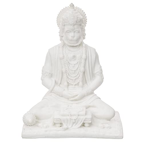 Image of eCraftIndia White Resin Hanuman Ji Murti for Home Temple Pooja Mandir Meditating Lord Hanuman Idol for Car Dashboard Home Office Hanuman Statue Hanuman Murti Gift for Diwali Hanuman Jayanti Ram Navami