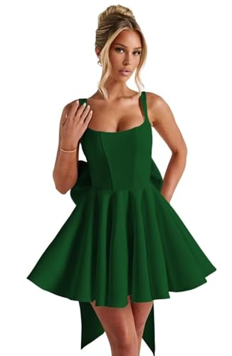 Satin Homecoming Dresses with Bow 2025 Short Corset A Line Square Neck Cocktail Party Dress for Teens