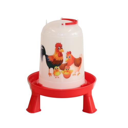 Little Giant® Plastic Poultry Waterer - Chicken Drinker with Twist Lock Base and Removable Legs - Cartoon Illustrations - Fits Up to 5 Quarts of Water (Red, 3 Quart)