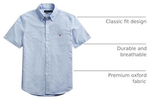 Image of Men's Short Sleeve Oxford Shirt Classic Fit Button Down Cotton | Short Sleeve, Classic Fit, 100% Breathable Cotton, Subtle Chest Embroidery