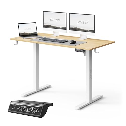 SENSE7 Nojo Light Escritorio Elevable Eléctrico Pino Blanco 120x60cm – Escritorio Ajustable Acogedor Estilo Nórdico con Memoria