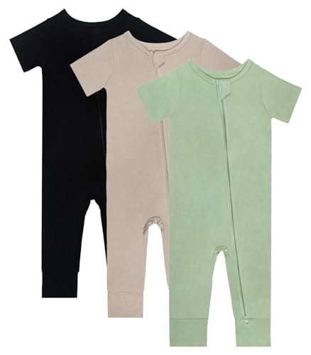 3pack Baby Short Sleeve Pajamas Summer 2 Way Zipper Footless...