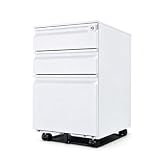 HGTRH Schedario da Ufficio, Cassettiera Scrivania 3 Cassetti White Key Locks
