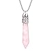 BEADNOVA Healing Crystal Necklace for Women Men Natural Rose Quartz Crystal Pendant Energy Healing Gemstones Jewelry Pendulum Crystal Divination (Hexagonal, 18 Inches Stainless Steel Chain)