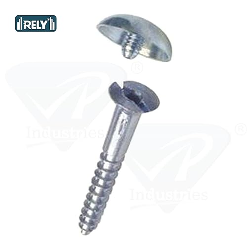 Image of Rely⇒VP INDUSTRIES (Pcs-25) No.8x25 mm Mirror Screw Self-Tapping with Button - 12mm Brass Nickel Round Dome Cap, Decorative Screw for Glass, Mirrors, Cabinets, Display Panels & Advertising Boards