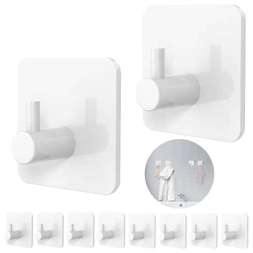 Aikzik Handtuchhalter ohne Bohren, 10er Set, Badezimmer Handtuchhalter aus ABS, hochwertige Klebehaken, langlebige Haken selbstklebend, ideal als funktionale Wandhaken, Weiß