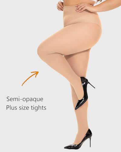 Image of DUCMODA Plus Size Tights for Women, Ultra Soft Solid Color Semi-Opaque Pantyhose, Nylon High Waist Stockings 1X 2X 3X 4X