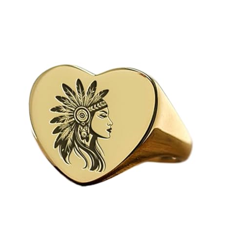 Bague indienne en argent 925 et or avec gravure cœur rétro
