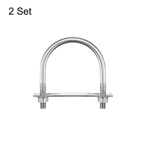 Image of uxcell Round U-Bolts, 2 Sets 50mm(1.97 inch) Inner Width 82mm Length M10 304 Stainless Steel U Clamp Bolt with Nuts Washers and Plates, for Boat Trailer