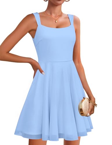 Zattcas Womens 2025 Square Neck Sleeveless Fit and Flare Mesh Mini Dress Sexy Cocktail Party Club Night Out Short Dress