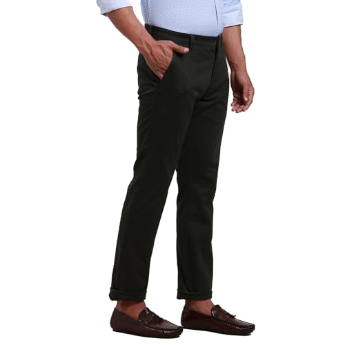 Image of Parx Men's Cotton Blend Solid Pattern Low Rise Tapered Fit Flat Front Casual Trouser