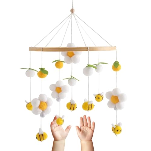 Mobiles Habitación Bebé Decoración Infantil – de decoración de madera, con pompones, flores, abejas, móvil para couffin, para niños, niñas y jóvenes, habitación de bebé, dormitorio, casa