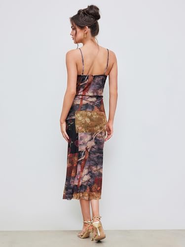 CIDER Floral Dress Cowl Neck Ruched Maxi Dress Boho Mid Waist Casual Elegant Party Vacation Dresses4