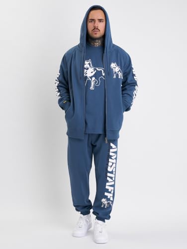 Amstaff Herren Logo 2.0 Zip-Hoodie | Baumwolle, Kapuze, Reißverschluss | Lockere Passform | Atmungsaktiv | L, Blau