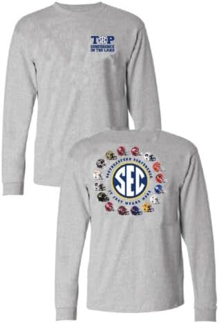 New World Graphics SEC Men’s Helmet Logo Grey 2 Sided Long Sleeve T Shirt