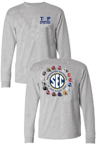 New World Graphics SEC Men’s Helmet Logo Grey 2 Sided Long Sleeve T Shirt