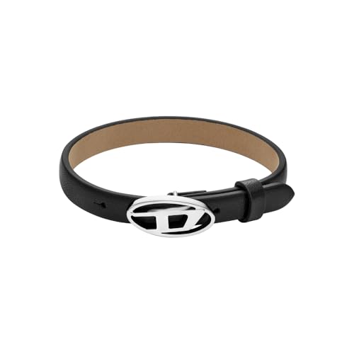Diesel Pulsera de piel para hombre con cierre de, talla única, Cuero, No es una piedra preciosa, Negro Grasa