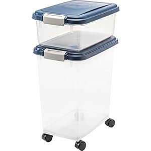 IRIS USA 30 lbs 11 lbs Combo Airtight Dog Food Storage Container Stackable Treat Box Wheels Keep Fresh Easy Mobility Navy