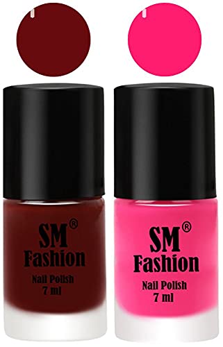 Image of Long Lasting Nail Polish | Nail Paint Combo 7 ml Each) - Set of 2 Wine Red-Deep Pink