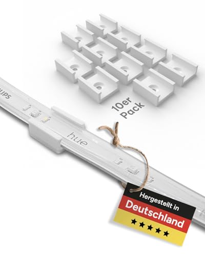 Befestigungsclips Halterungen für Philips Hue V4 & Gradient Lightstrip, 10 Stück, weiß, Made in Germany