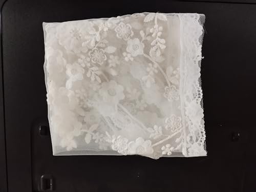 Image of White Triangle church scarf, Christian scarf, with wig clip(wig pin) 120 * 80 cm. Elegant Floral Lace Mantilla Veil, Traditional Catholic Church Head Covering