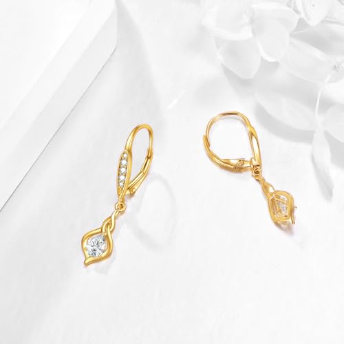 14K Gold Leverback Earrings for Women Birthstone Cubic Zirconial Earrings Jewelry Birthday Gifts for Her (Gold-Infinity Earrings with Moissanite)3