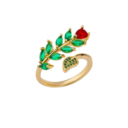 Bague rose verte en zircon durable et acier inoxydable anti-allergique