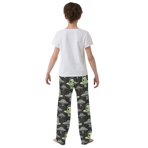 Pajama Bottoms, Aliens and Flying Saucer Pattern Pajamas Pant Lounge Wear Sleep Long Pants Casual Sleepwear Pjs3