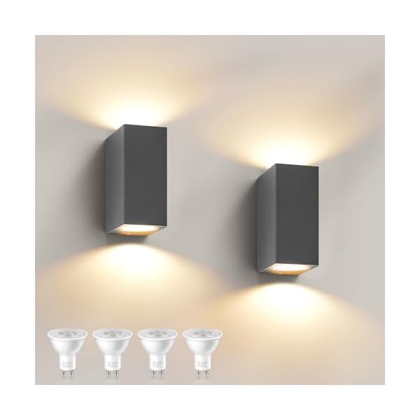 Wandleuchte Aussen Innen 2 Stück, IP65 Wasserdichte 10W Warmweiß 3000K Aluminium Eckig Außen Wandlampe Außenlampe mit GU10 Glühbirnen Außenleuchte für Garten Front Badezimmer Veranda Garage Anthrazit