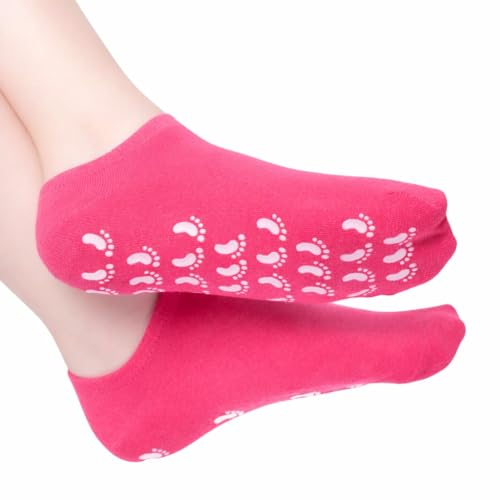 TRUVENZ Silicone Gel Socks for Women – Crack Heel Repair Spa Moisturizing Socks with Vitamin E, Foot Hydration Treatment Socks for Dry, Rough & Cracked Heels – Reusable Foot Care Socks (Pink)