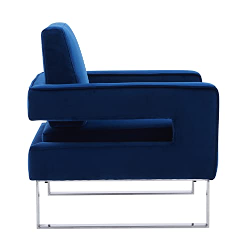 Locus Bono Velvet Arm Chair, Upholstered Lounge Chair Reading Chair For Living Room, Modern Accent Chair For Home Office, Stainless Steel Base (Navy Blue) #TOP7